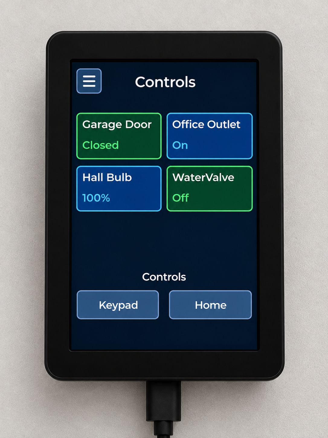 ESP32 Wall Keypad Controls screen showing